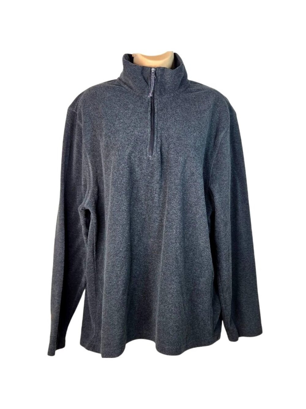 St Johns Bay Mens Quarter Zip Fleece Pullover Sweatshirt Gray Size Large
